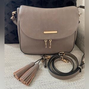 Poppy & Peonies Taupe Crossbody Bag with Tassels